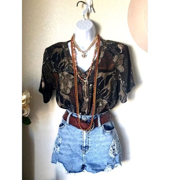 80s Vintage Safari Animal Print Button-Up Blouse - Picture 3 of 5